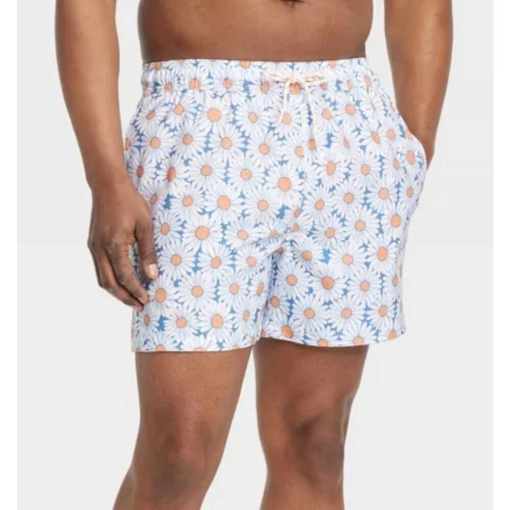 Goodfellow & Co sz XL Men's 5" Elevated Swim Trunks Blue Daisy print